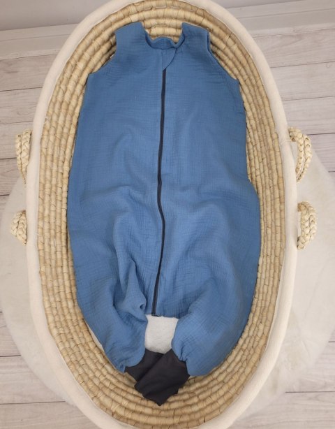 My Sweet Baby Muślinowy śpiworek dla dzieci z nogawkami XL 2-4 lata letni TOG 1.0 - brudny niebieski