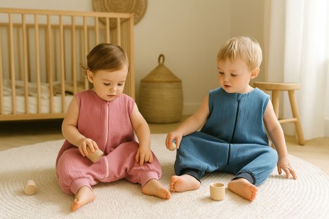 My Sweet Baby Muślinowy śpiworek dla dzieci z nogawkami XL 2-4 lata letni TOG 1.0 - brudny niebieski