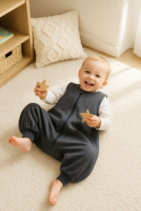 My Sweet Baby Muślinowy śpiworek dla dzieci z nogawkami L 9-24 mcy letni TOG 1.0 - antracyt