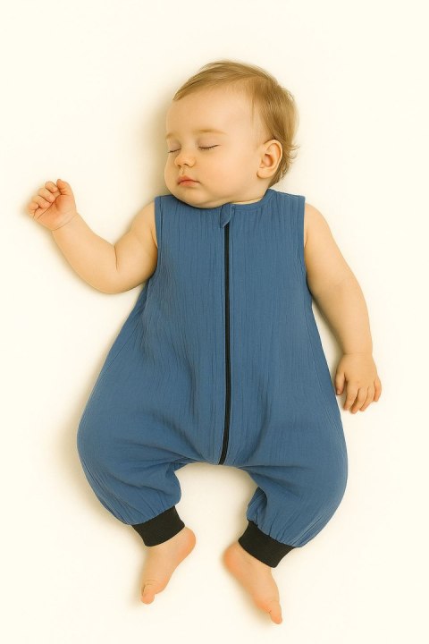 My Sweet Baby Muślinowy śpiworek dla dzieci z nogawkami L 9-24 mcy letni TOG 1.0 - brudny niebieski