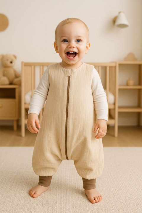 My Sweet Baby Muślinowy śpiworek dla dzieci z nogawkami L 9-24 mcy letni TOG 1.0 - cream