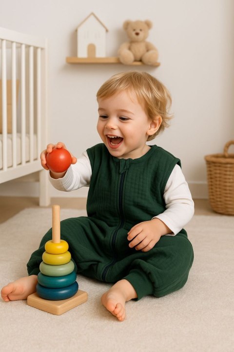 My Sweet Baby Muślinowy śpiworek dla dzieci z nogawkami L 9-24 mcy letni TOG 1.0 - zieleń lasu