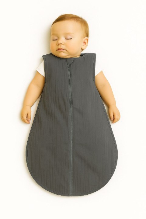 My Sweet Baby Muślinowy śpiworek dla dzieci zaokrąglony M 6-12 mcy letni TOG 1.0 - antracyt
