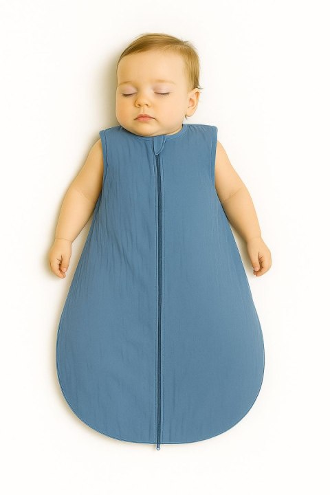 My Sweet Baby Muślinowy śpiworek dla dzieci zaokrąglony M 6-12 mcy letni TOG 1.0 - brudny niebieski