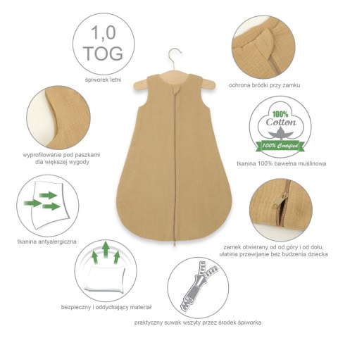 My Sweet Baby Muślinowy śpiworek dla dzieci zaokrąglony M 6-12 mcy letni TOG 1.0 - musztardowy