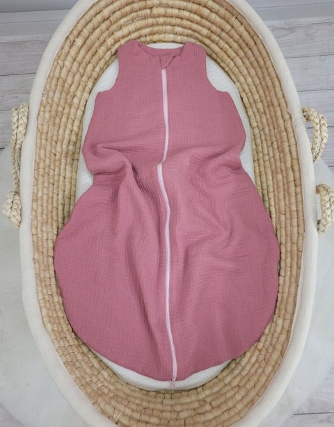 My Sweet Baby Muślinowy śpiworek dla dzieci zaokrąglony M 6-12 mcy letni TOG 1.0 - róż retro