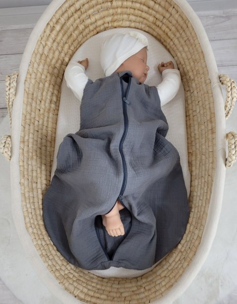 My Sweet Baby Muślinowy śpiworek dla dzieci zaokrąglony S 0-6 mcy letni TOG 1.0 - antracyt