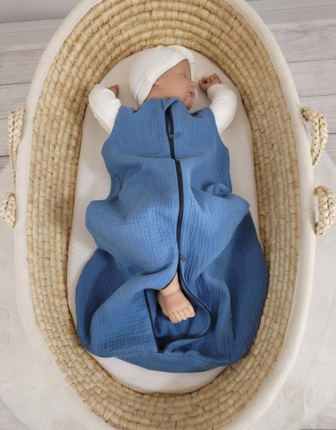 My Sweet Baby Muślinowy śpiworek dla dzieci zaokrąglony S 0-6 mcy letni TOG 1.0 - brudny niebieski