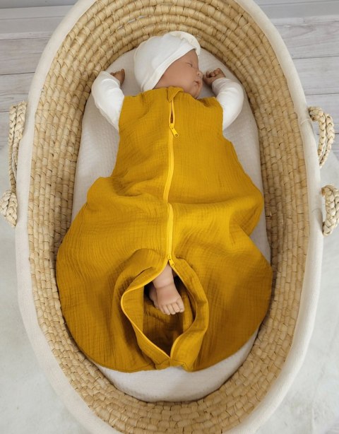 My Sweet Baby Muślinowy śpiworek dla dzieci zaokrąglony S 0-6 mcy letni TOG 1.0 - musztardowy