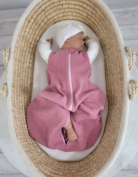 My Sweet Baby Muślinowy śpiworek dla dzieci zaokrąglony S 0-6 mcy letni TOG 1.0 - róż retro