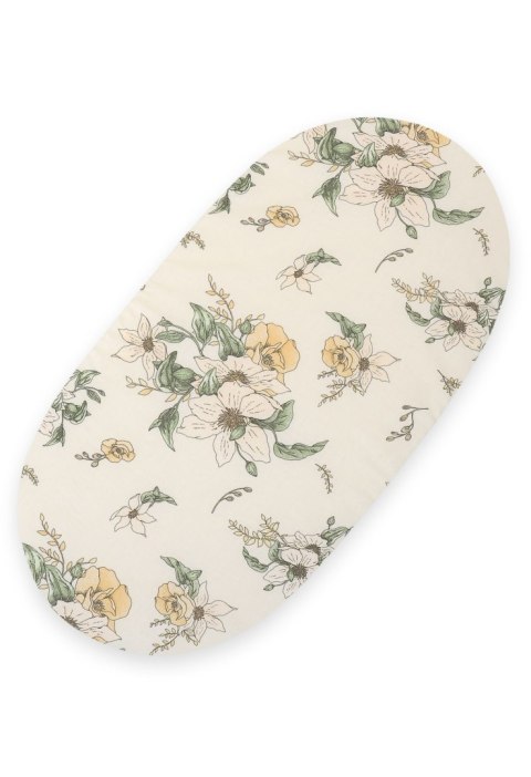 My Sweet Baby Prześcieradło bawełniane do kosza Mojżesza Boho wózka gondoli 75x35 cm - Clematis on beige