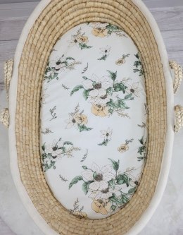 My Sweet Baby Prześcieradło bawełniane do kosza Mojżesza Boho wózka gondoli 75x35 cm - Clematis on beige
