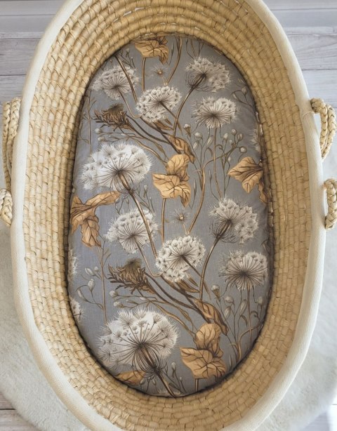 My Sweet Baby Prześcieradło bawełniane do kosza Mojżesza Boho wózka gondoli 75x35 cm - Dmuchawce na szarości