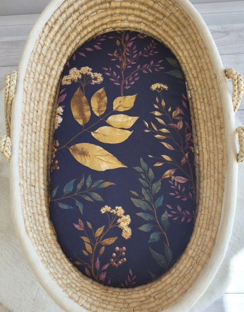 My Sweet Baby Prześcieradło bawełniane do kosza Mojżesza Boho wózka gondoli 75x35 cm - Floristic granat