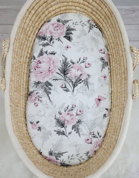 My Sweet Baby Prześcieradło bawełniane do kosza Mojżesza Boho wózka gondoli 75x35 cm - Romantic peonies
