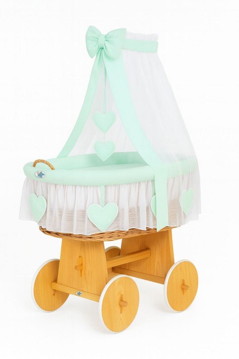 My Sweet Baby Wiklinowy kosz Mojżesza z baldachimem Amelia - naturalny + miętowa pościel