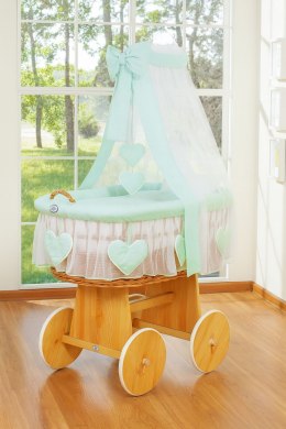 My Sweet Baby Wiklinowy kosz Mojżesza z baldachimem Amelia - naturalny + miętowa pościel