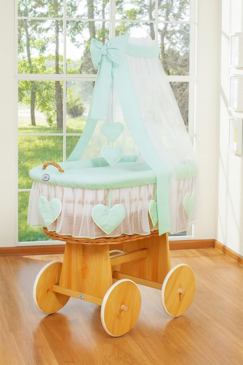 My Sweet Baby Wiklinowy kosz Mojżesza z baldachimem Amelia - naturalny + miętowa pościel