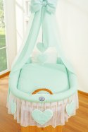 My Sweet Baby Wiklinowy kosz Mojżesza z baldachimem Amelia - naturalny + miętowa pościel