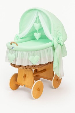 My Sweet Baby Wiklinowy kosz Mojżesza ze składaną budką Amelia - naturalny + miętowa pościel
