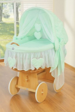 My Sweet Baby Wiklinowy kosz Mojżesza ze składaną budką Amelia - naturalny + miętowa pościel