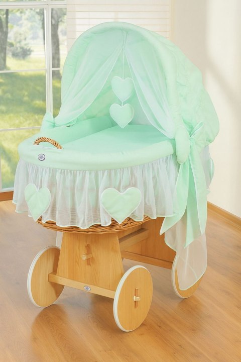 My Sweet Baby Wiklinowy kosz Mojżesza ze składaną budką Amelia - naturalny + miętowa pościel