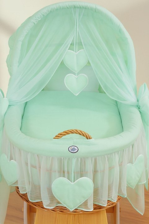 My Sweet Baby Wiklinowy kosz Mojżesza ze składaną budką Amelia - naturalny + miętowa pościel