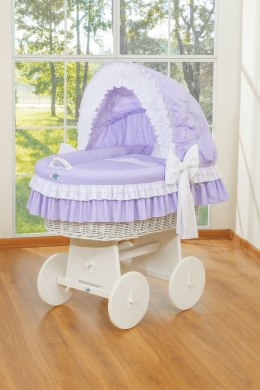 My Sweet Baby Wiklinowy kosz Mojżesza ze składaną budką Bellamy - biały + fioletowa pościel