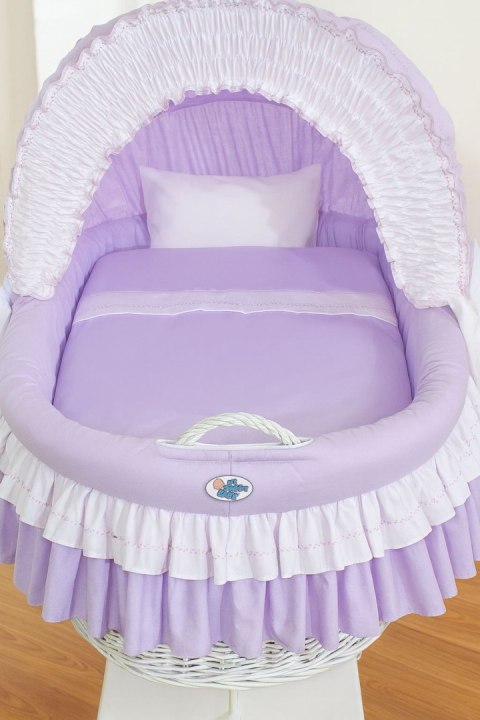 My Sweet Baby Wiklinowy kosz Mojżesza ze składaną budką Bellamy - biały + fioletowa pościel