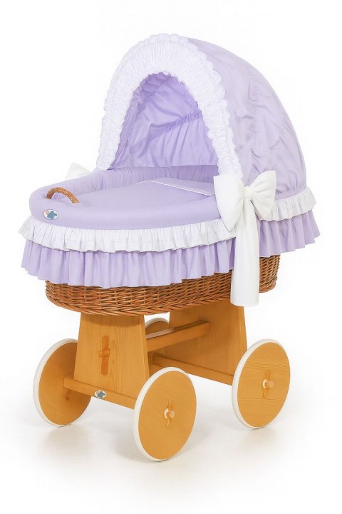My Sweet Baby Wiklinowy kosz Mojżesza ze składaną budką Bellamy - naturalny + fioletowa pościel