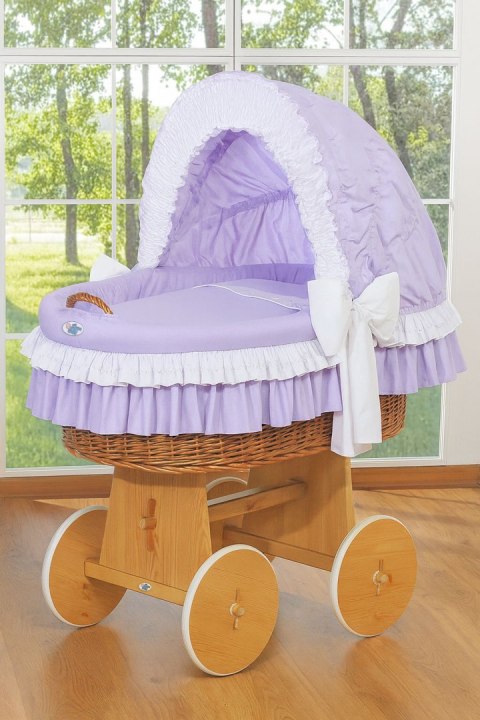 My Sweet Baby Wiklinowy kosz Mojżesza ze składaną budką Bellamy - naturalny + fioletowa pościel