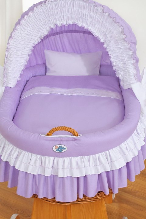 My Sweet Baby Wiklinowy kosz Mojżesza ze składaną budką Bellamy - naturalny + fioletowa pościel