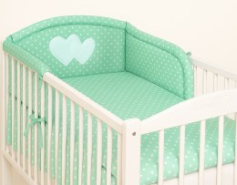 Bobono Ochraniacz do łóżeczka na szczebelki uniwersalny - Serduszka grochy na mięcie