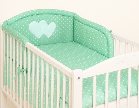 Bobono Ochraniacz do łóżeczka na szczebelki uniwersalny - Serduszka grochy na mięcie