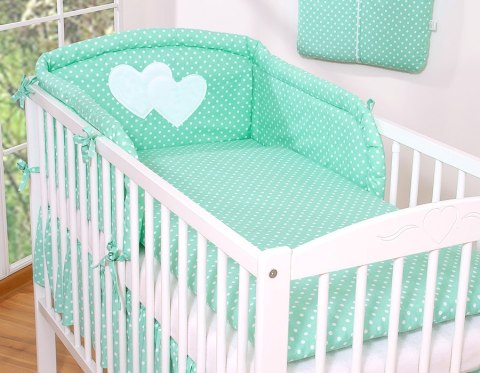 Bobono Ochraniacz do łóżeczka na szczebelki uniwersalny - Serduszka grochy na mięcie