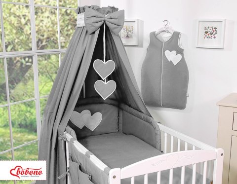 Bobono Pościel 5-cz 135x100 z baldachimem - Wiszące Serduszka antracyt