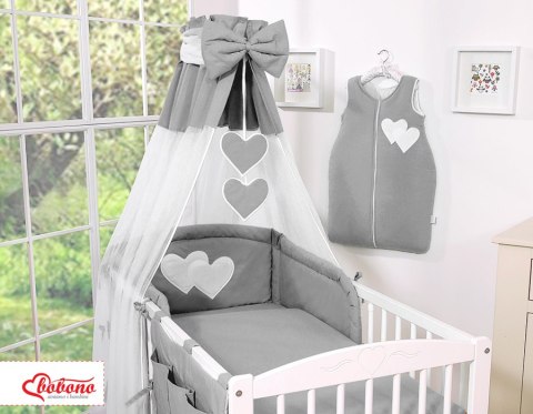 Bobono Pościel 5-cz 135x100 z baldachimem - Wiszące Serduszka antracyt