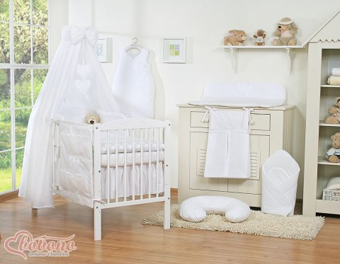 Bobono Pościel 5-cz 135x100 z baldachimem - Wiszące Serduszka białe