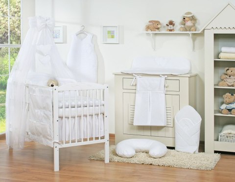 Bobono Pościel 5-cz 135x100 z baldachimem - Wiszące Serduszka białe