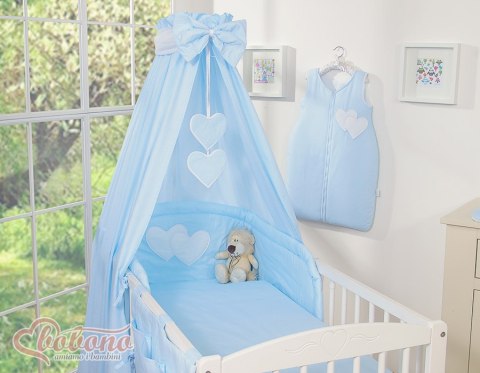 Bobono Pościel 5-cz 135x100 z baldachimem - Wiszące Serduszka paseczki niebieskie