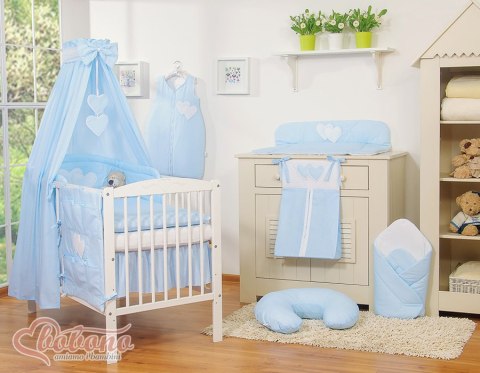 Bobono Pościel 5-cz 135x100 z baldachimem - Wiszące Serduszka paseczki niebieskie