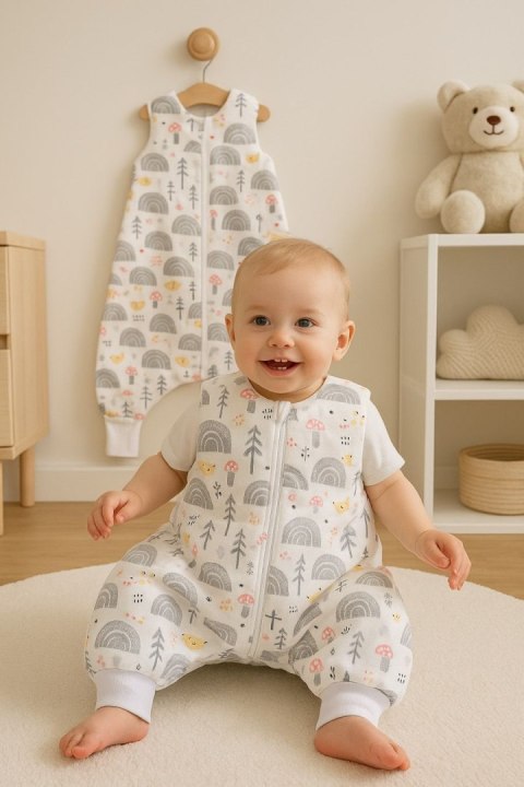 Bobono Śpiworek dla dzieci z nogawkami bawełniany ocieplany L 9-24 mcy TOG 2.5 - jeżyki szare