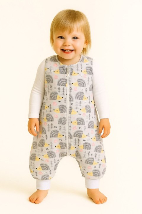 Bobono Śpiworek dla dzieci z nogawkami bawełniany ocieplany L 9-24 mcy TOG 2.5 - jeżyki szare