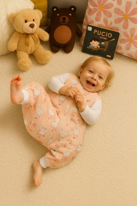 Bobono Śpiworek dla dzieci z nogawkami bawełniany ocieplany L 9-24 mcy TOG 2.5 - króliczki baletnice