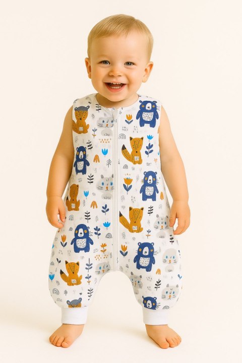 Bobono Śpiworek dla dzieci z nogawkami bawełniany ocieplany L 9-24 mcy TOG 2.5 - misie granatowe