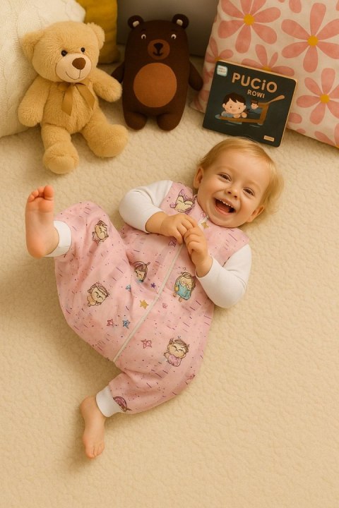 Bobono Śpiworek dla dzieci z nogawkami bawełniany ocieplany L 9-24 mcy TOG 2.5 - sówki różowe