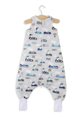 Bobono Śpiworek dla dzieci z nogawkami bawełniany ocieplany L 9-24 mcy TOG 2.5 - zające w autkach szare