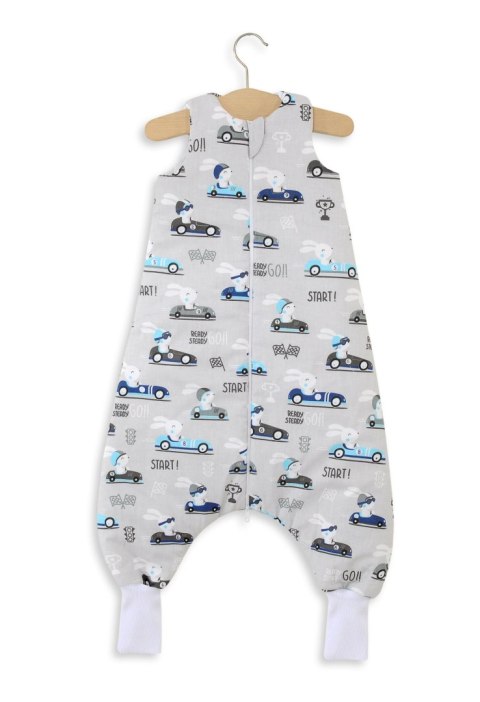 Bobono Śpiworek dla dzieci z nogawkami bawełniany ocieplany L 9-24 mcy TOG 2.5 - zające w autkach szare