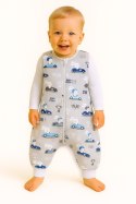 Bobono Śpiworek dla dzieci z nogawkami bawełniany ocieplany L 9-24 mcy TOG 2.5 - zające w autkach szare