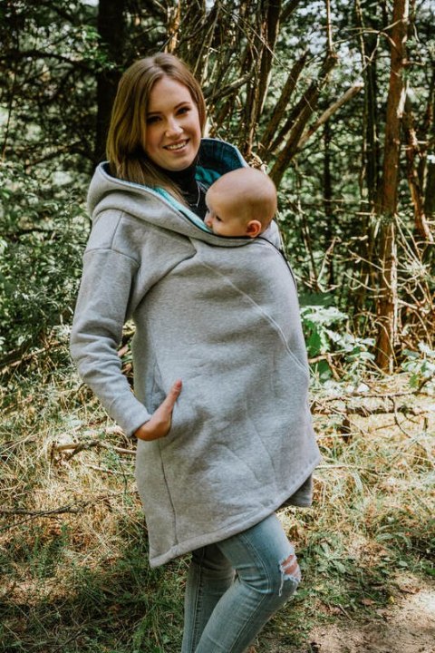 Asymetryczna Bluza - Szary Melanż z Pawi Ogon Fantazja - rozmiar S